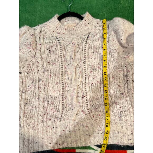 Rebecca Taylor Speckled Cable Knit Puff Sleeve Sweater Cream Wool Alpaca Size M - Picture 4 of 7